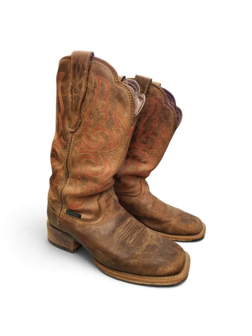 Women's Ariat Brown Leather Western Cowboy Boots with Orange Stitching